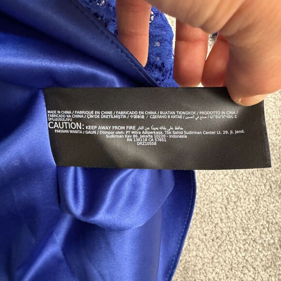 Ever New Melbourne Lace Mesh Mini Dress Womens 12 Blue Bell Sleeve Backless - Picture 7 of 14